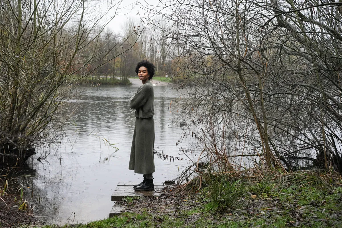 Tora Organic Cotton Knitted Jumper in Soft Khaki 5