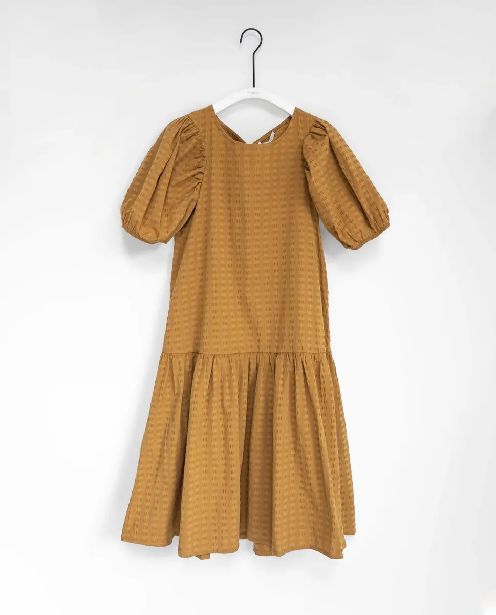 Valene Cotton Seersucker Dress In Burnt Ochre 2