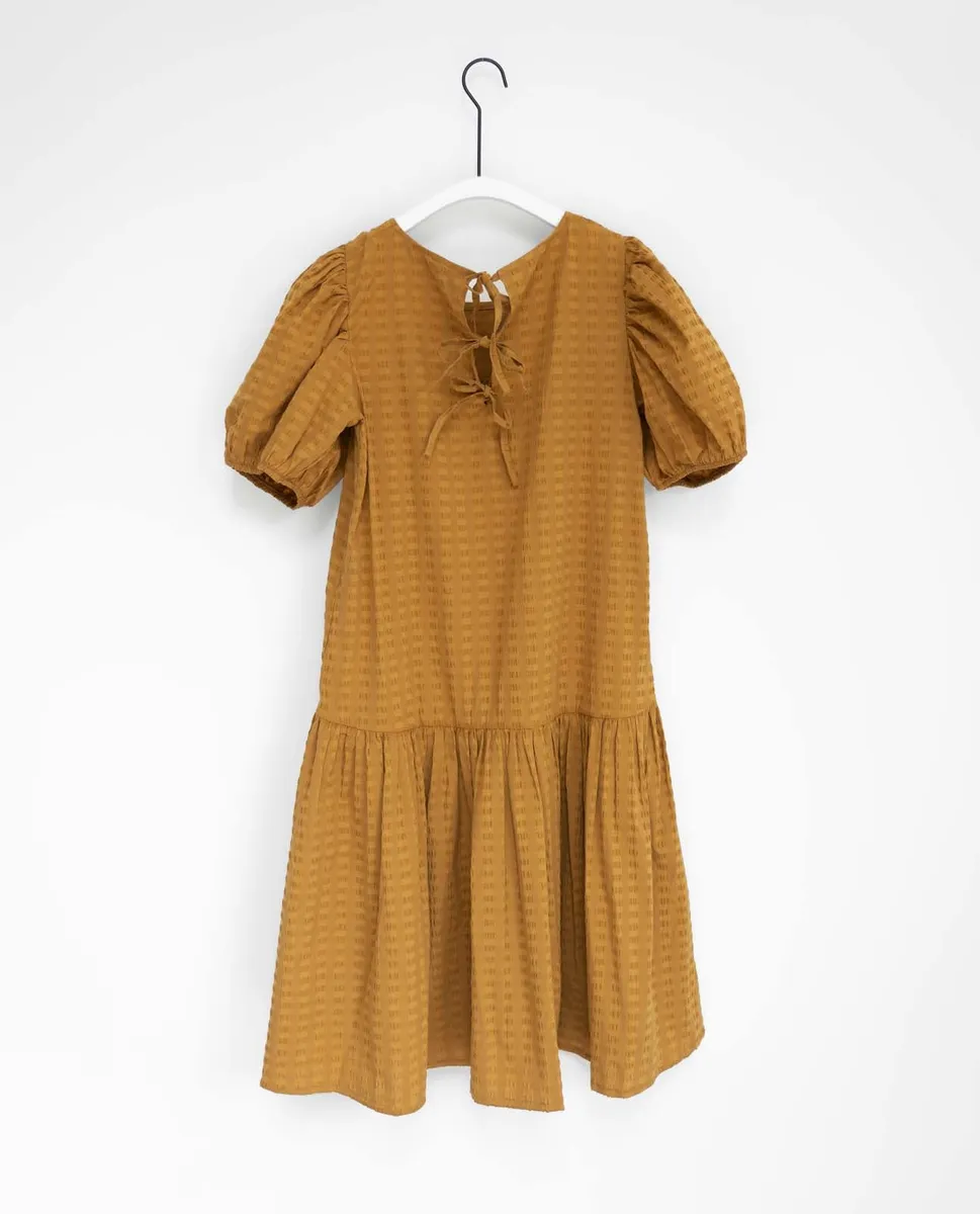 Valene Cotton Seersucker Dress In Burnt Ochre 3