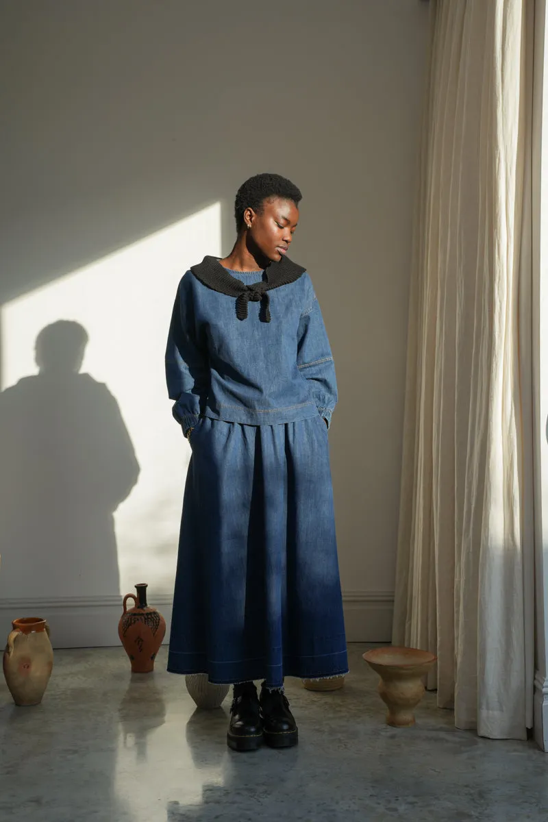Violet-Leigh Organic Cotton Denim Skirt in Mid Blue 2