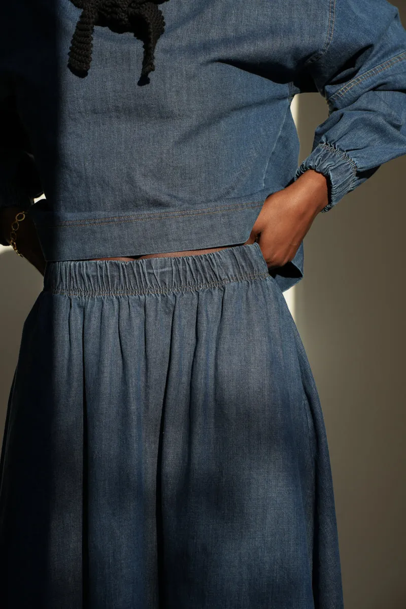 Violet-Leigh Organic Cotton Denim Skirt in Mid Blue 4