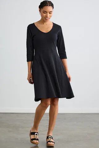 Women's 100% Organic Cotton 3/4 Sleeve V-Neck Dress