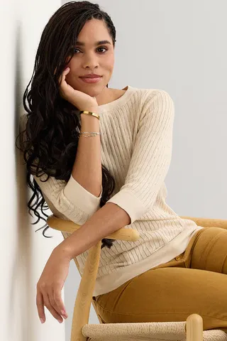 Women's Organic Cotton Cable Knit Boat Neck Sweater