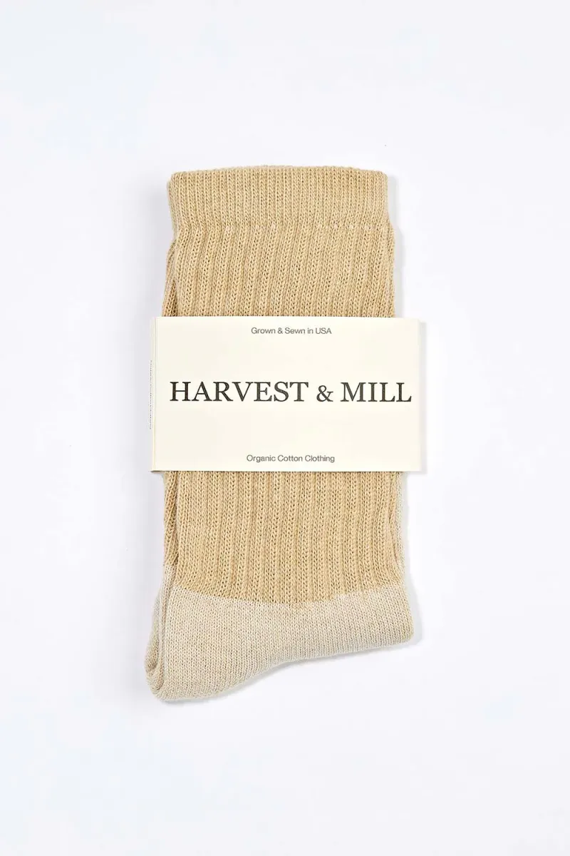 Men's Organic Cotton Socks Tan-Green Crew 3