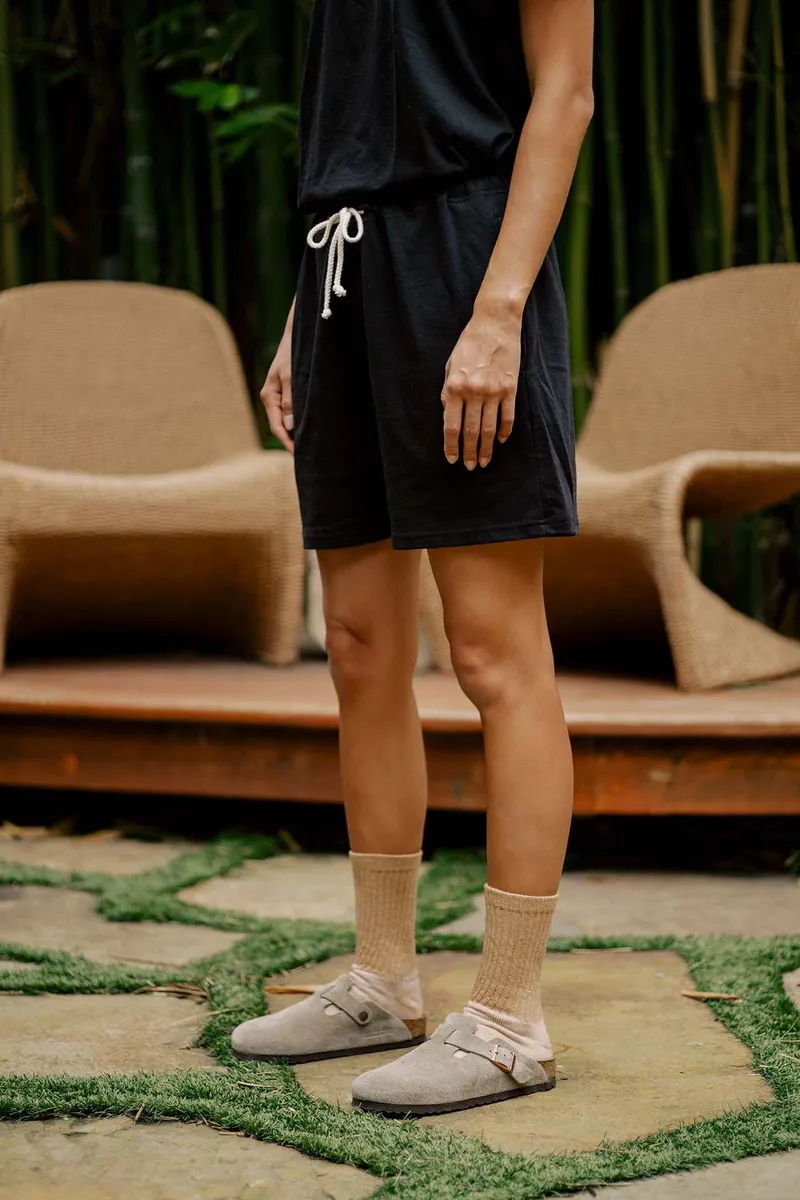Women's Organic Drawstring Only Lounge Shorts in Black 8