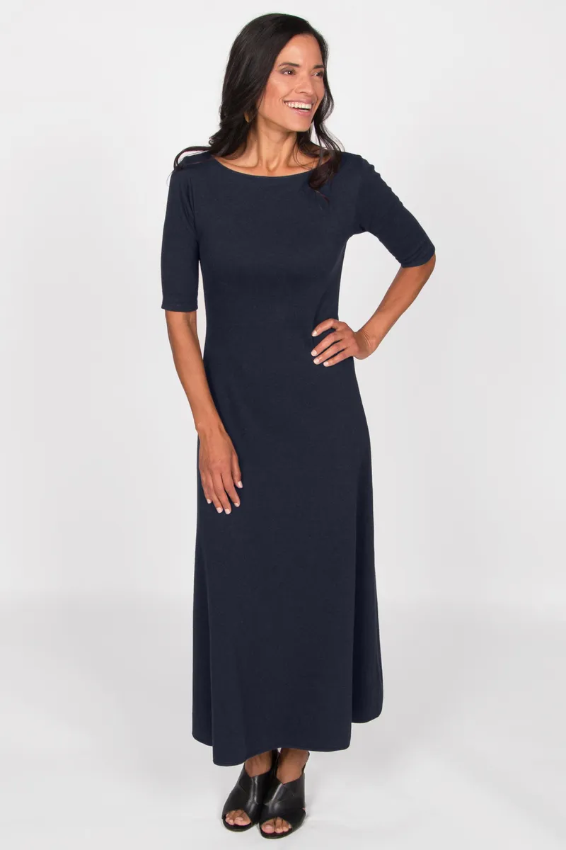 Elbow Sleeve Boatneck Dress 13