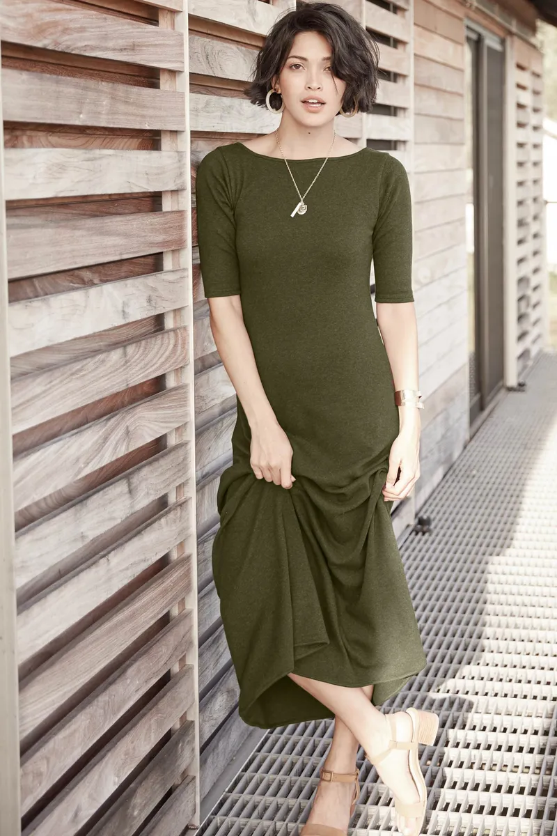 Elbow Sleeve Boatneck Dress 6