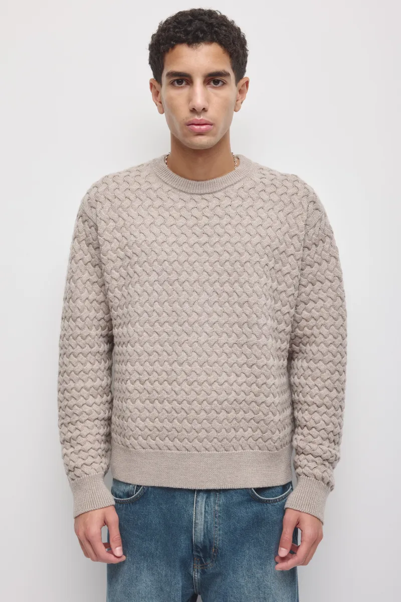 Men's Basket Stitch Sweater in Teak