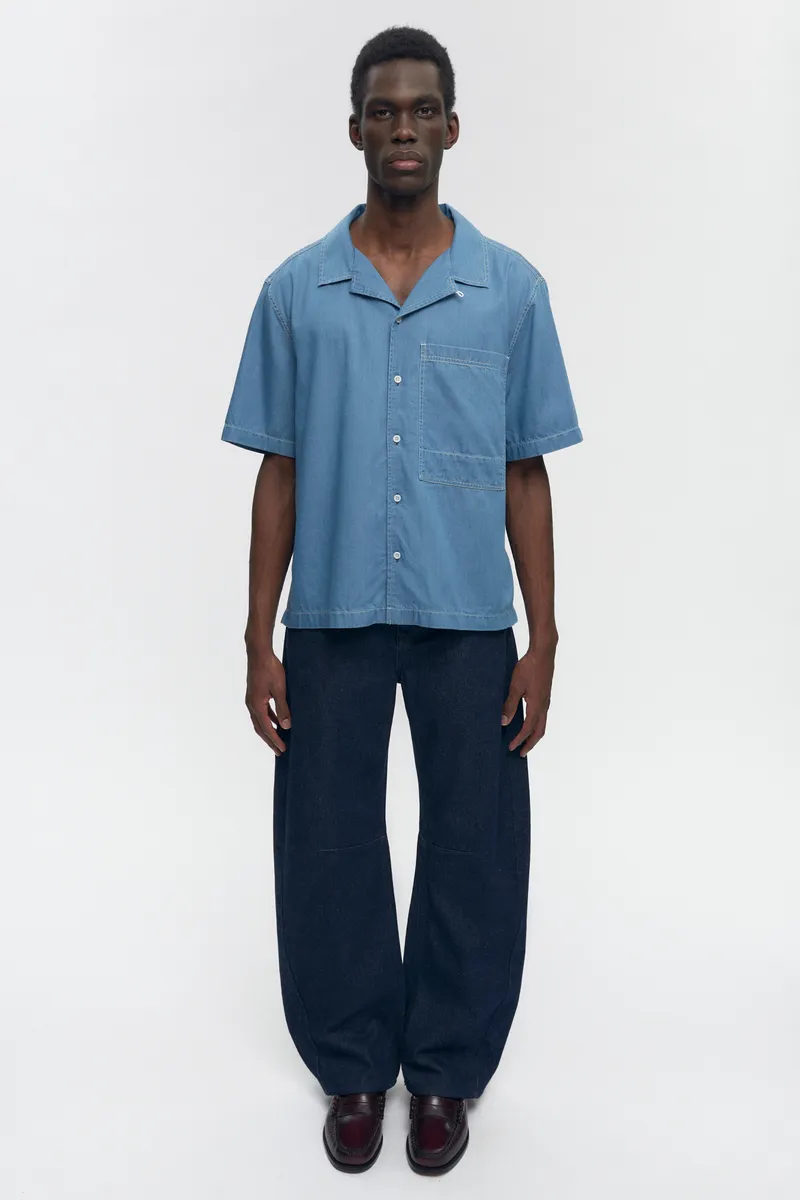 Men's Chambray Camp Shirt in Light Wash 2