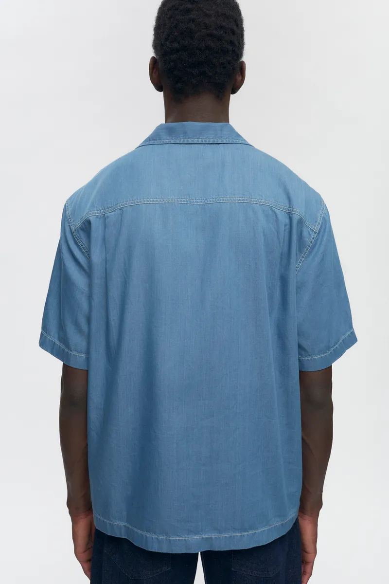 Men's Chambray Camp Shirt in Light Wash 3