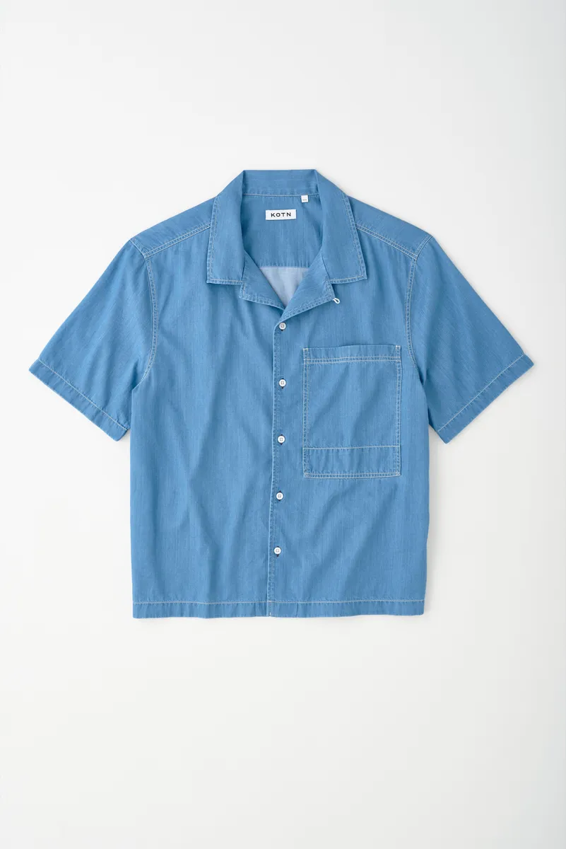 Men's Chambray Camp Shirt in Light Wash 6