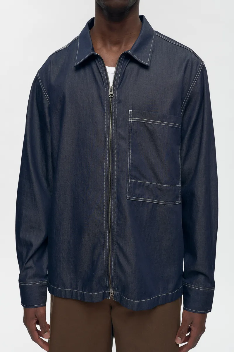 Men's Chambray Full Zip Shirt in Rinse 2