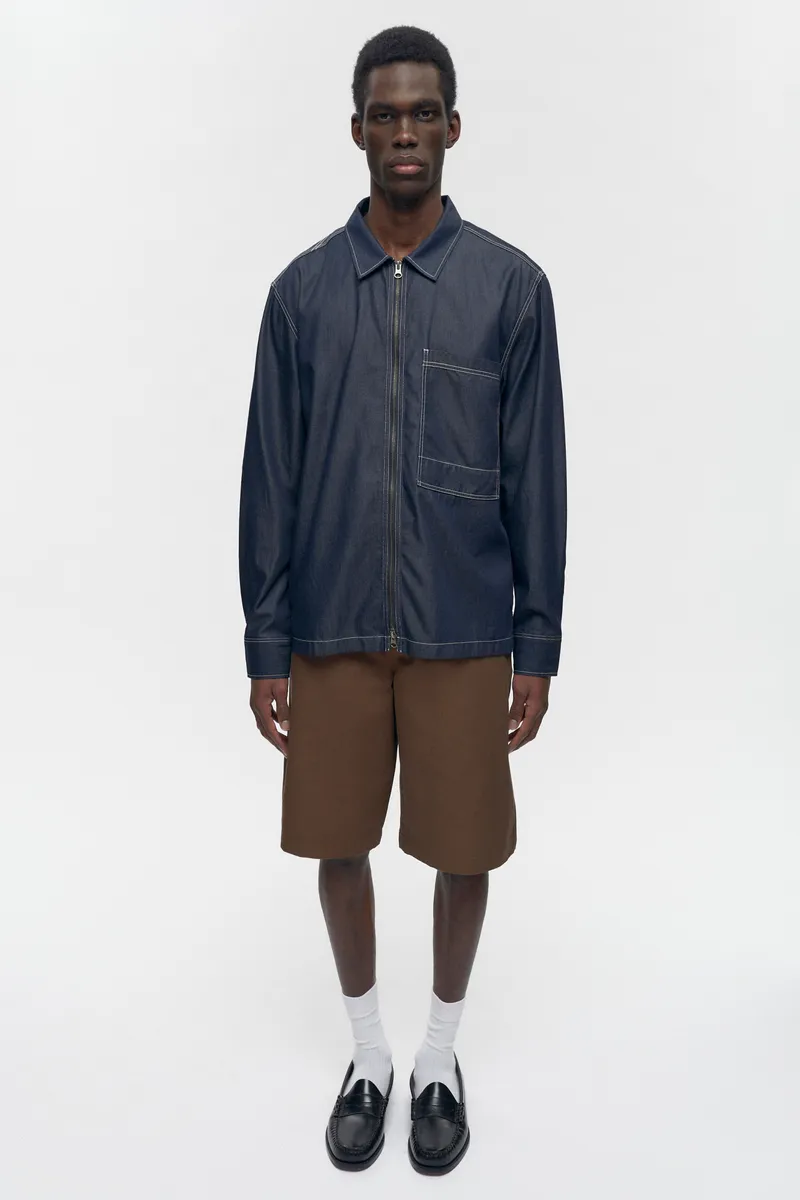 Men's Chambray Full Zip Shirt in Rinse 3