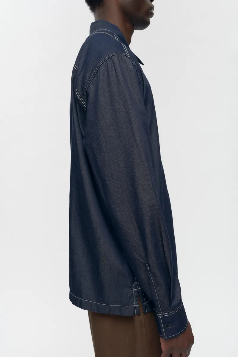 Men's Chambray Full Zip Shirt in Rinse 4