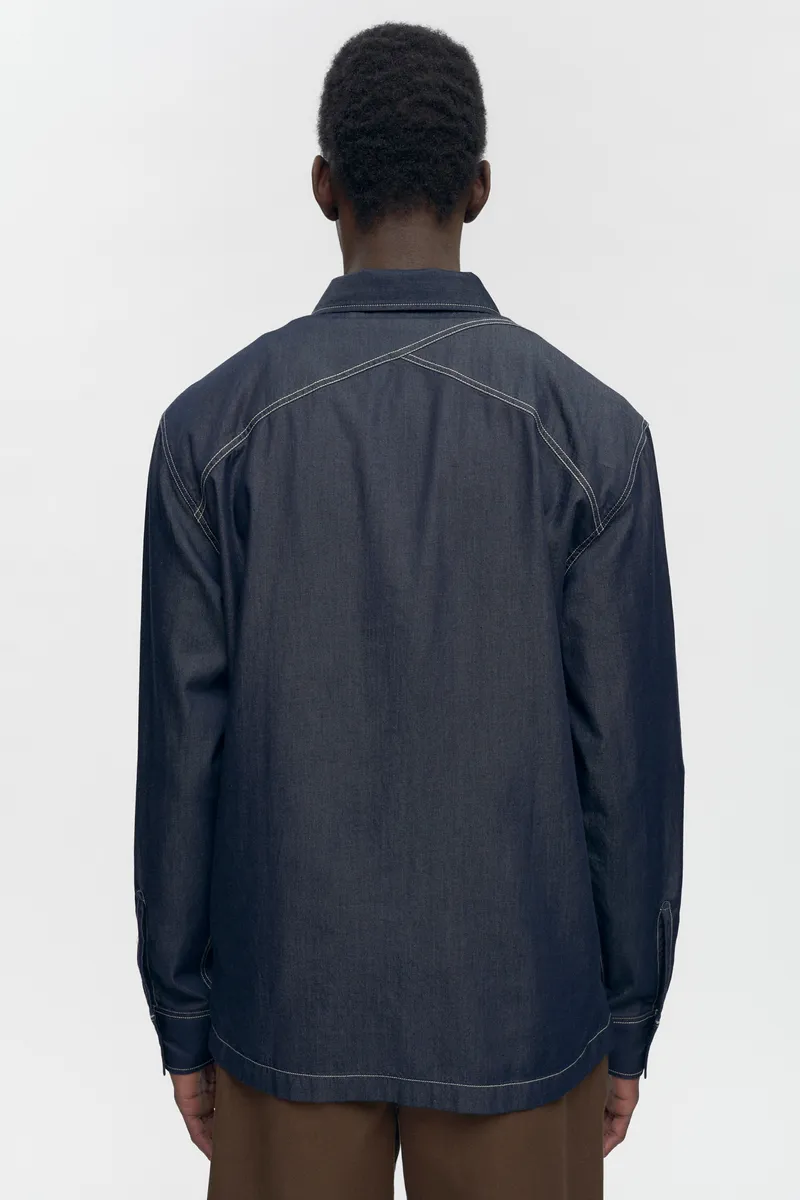 Men's Chambray Full Zip Shirt in Rinse 5