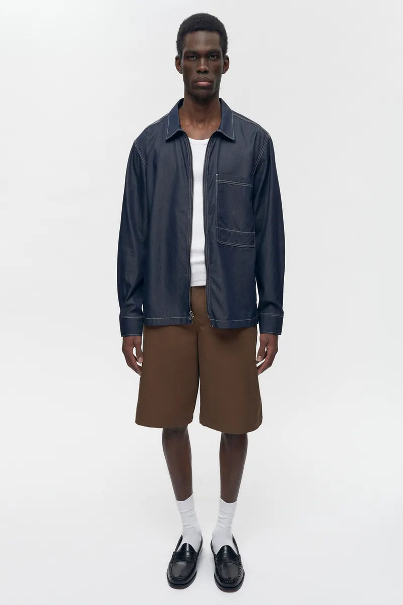 Men's Chambray Full Zip Shirt in Rinse 6