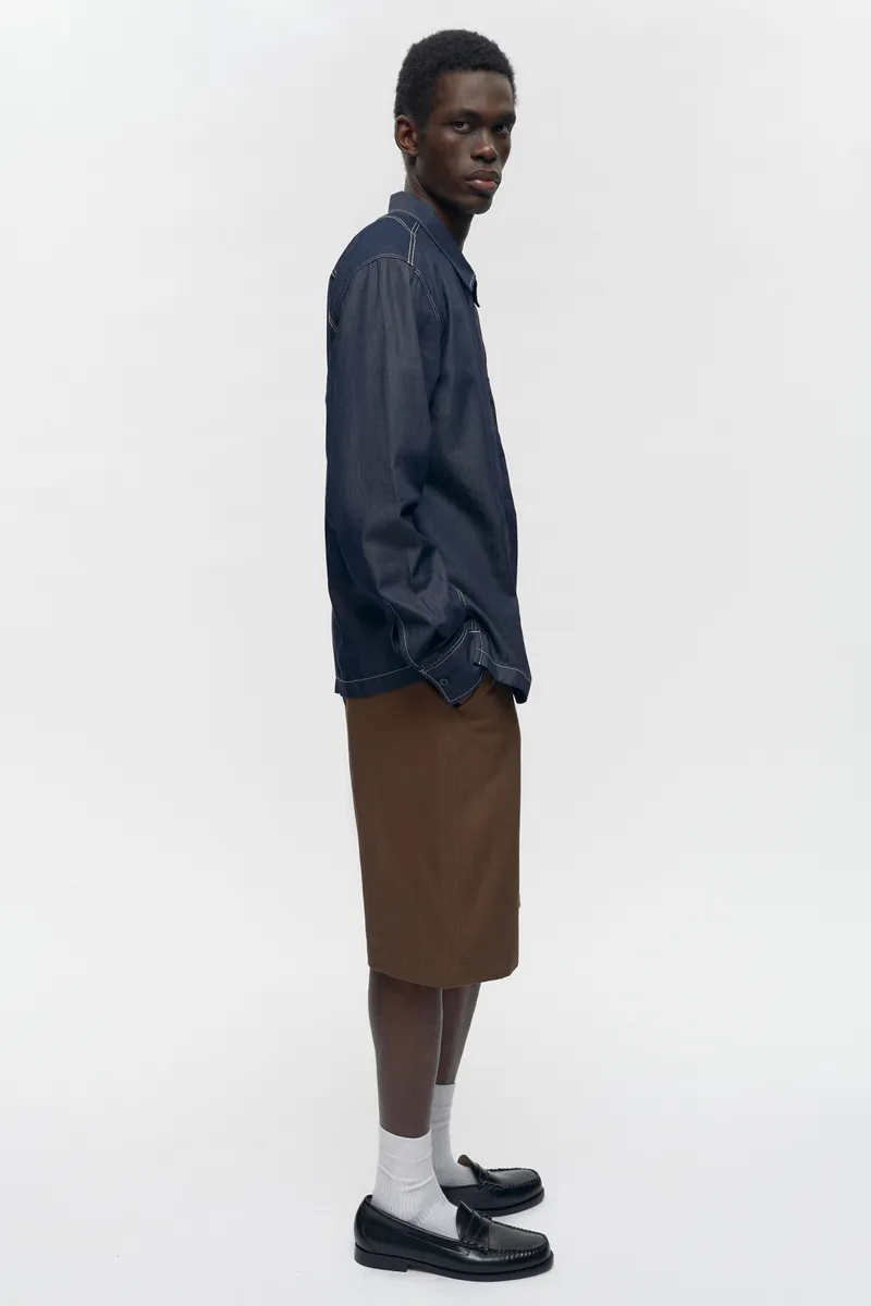 Men's Chambray Full Zip Shirt in Rinse 7