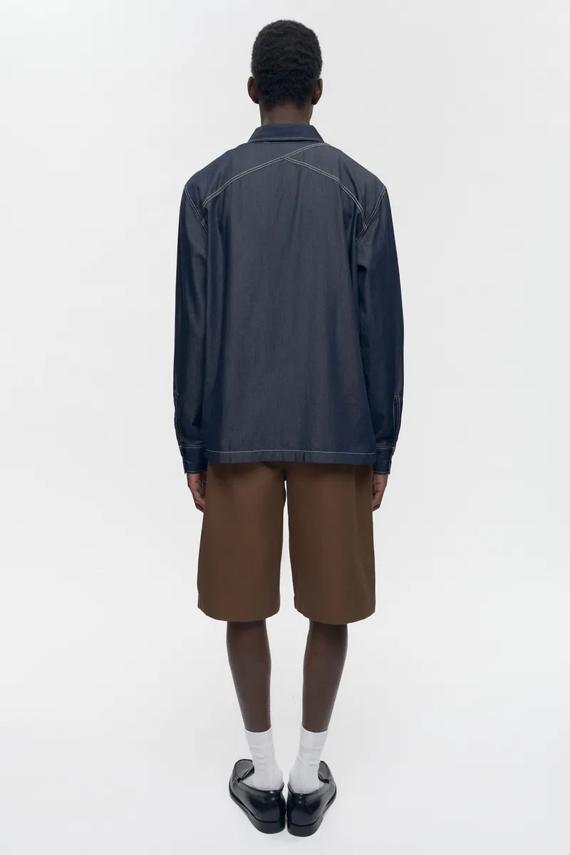 Men's Chambray Full Zip Shirt in Rinse 8