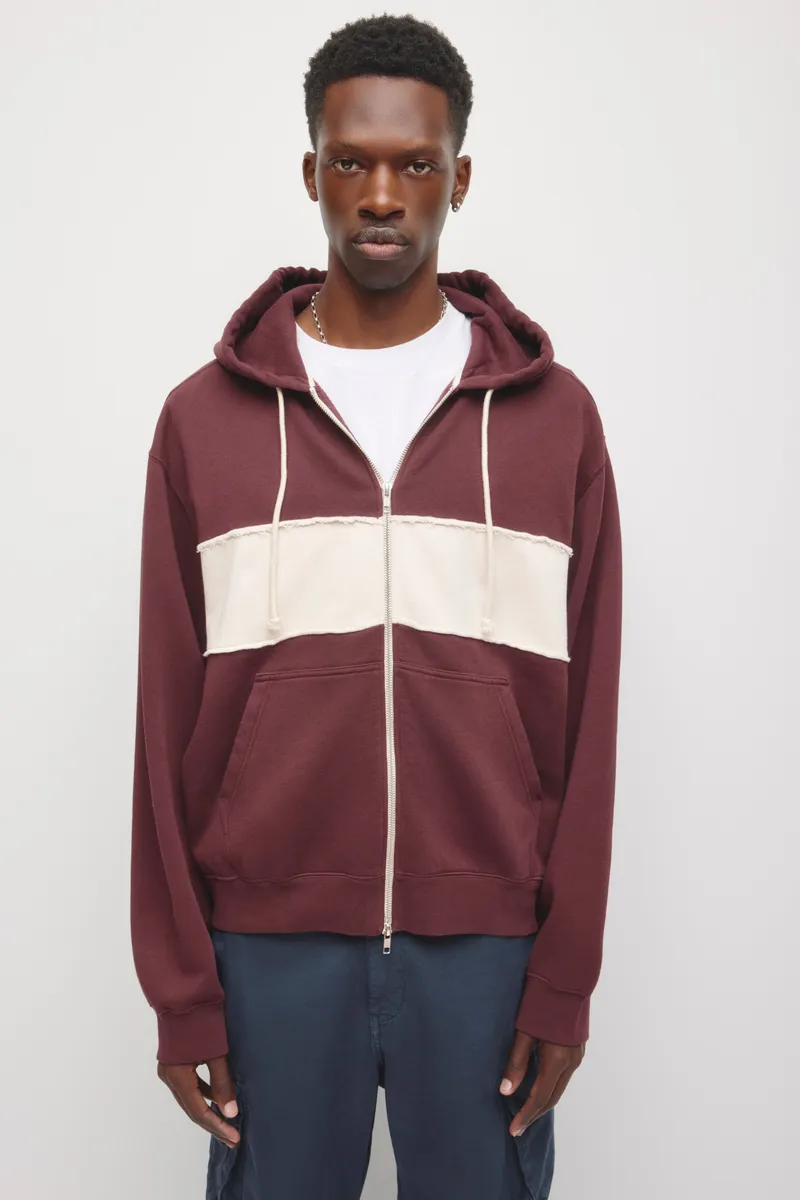 Men's Essential Short Full Zip Hoodie in Chocolate Plum/Birch