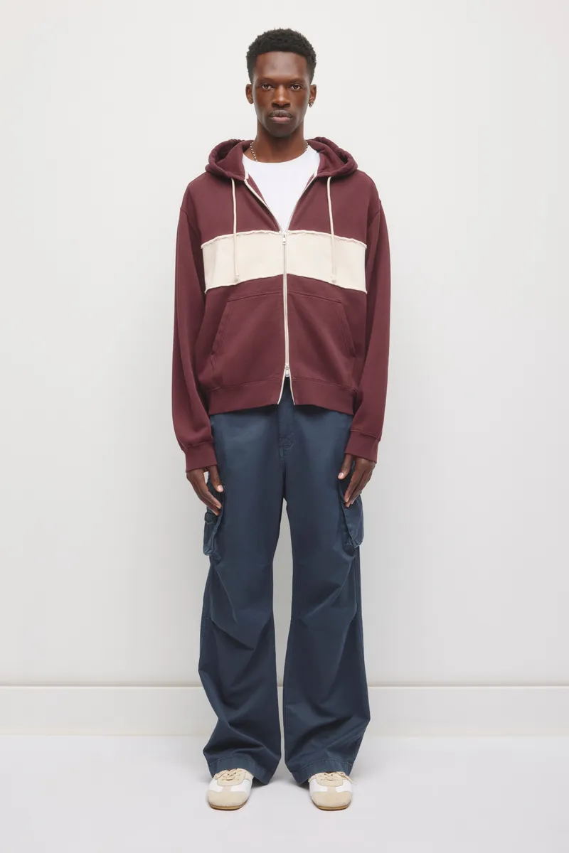 Men's Essential Short Full Zip Hoodie in Chocolate Plum/Birch 2