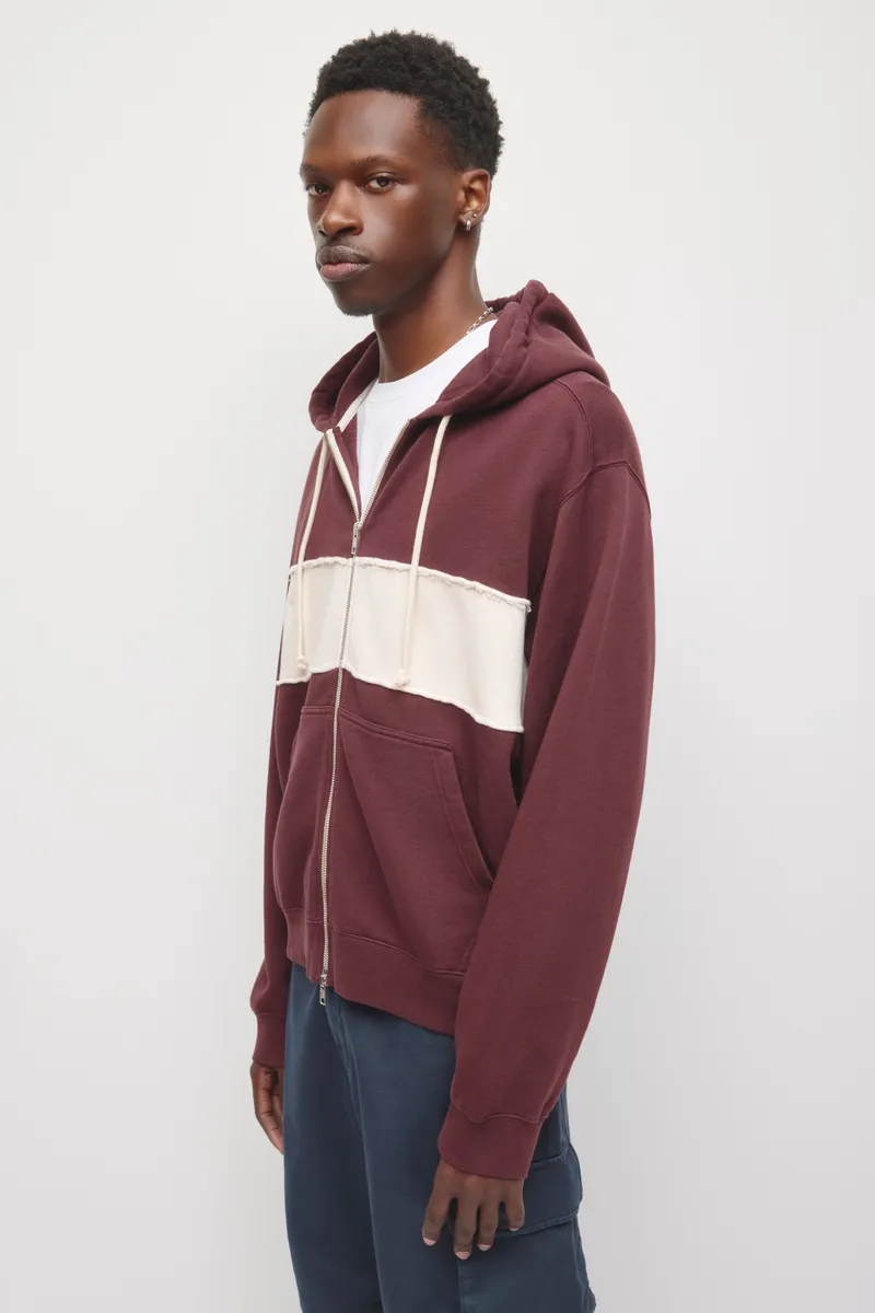 Men's Essential Short Full Zip Hoodie in Chocolate Plum/Birch 3