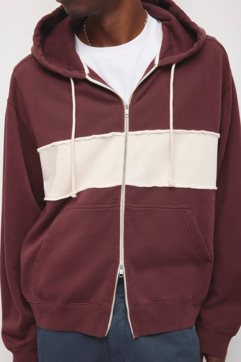 Men's Essential Short Full Zip Hoodie in Chocolate Plum/Birch 5