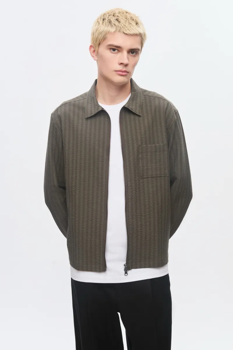 Men's Full Zip Shirt in Brown/Olive