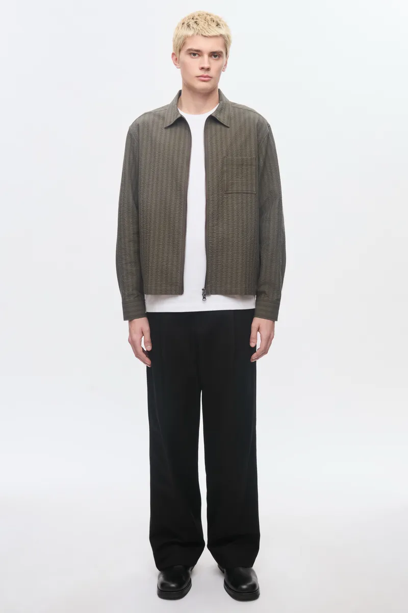 Men's Full Zip Shirt in Brown/Olive 2