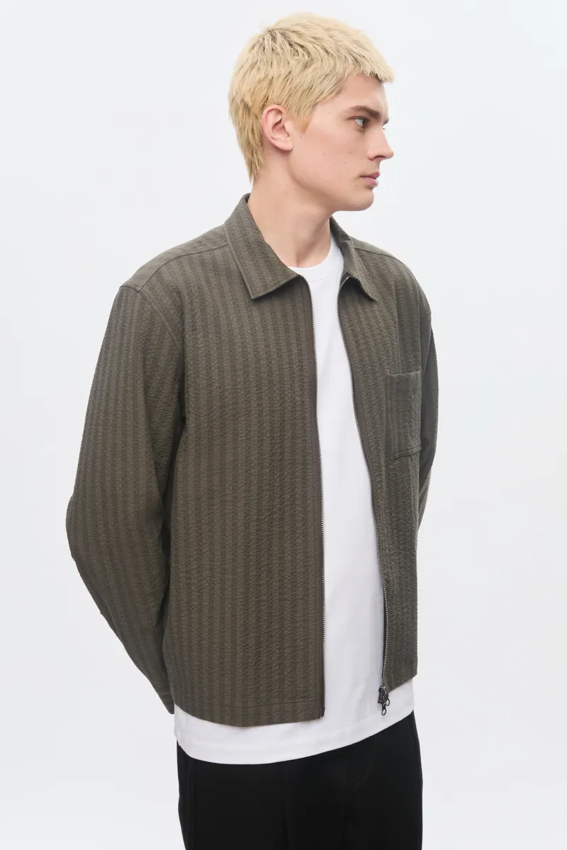 Men's Full Zip Shirt in Brown/Olive 3