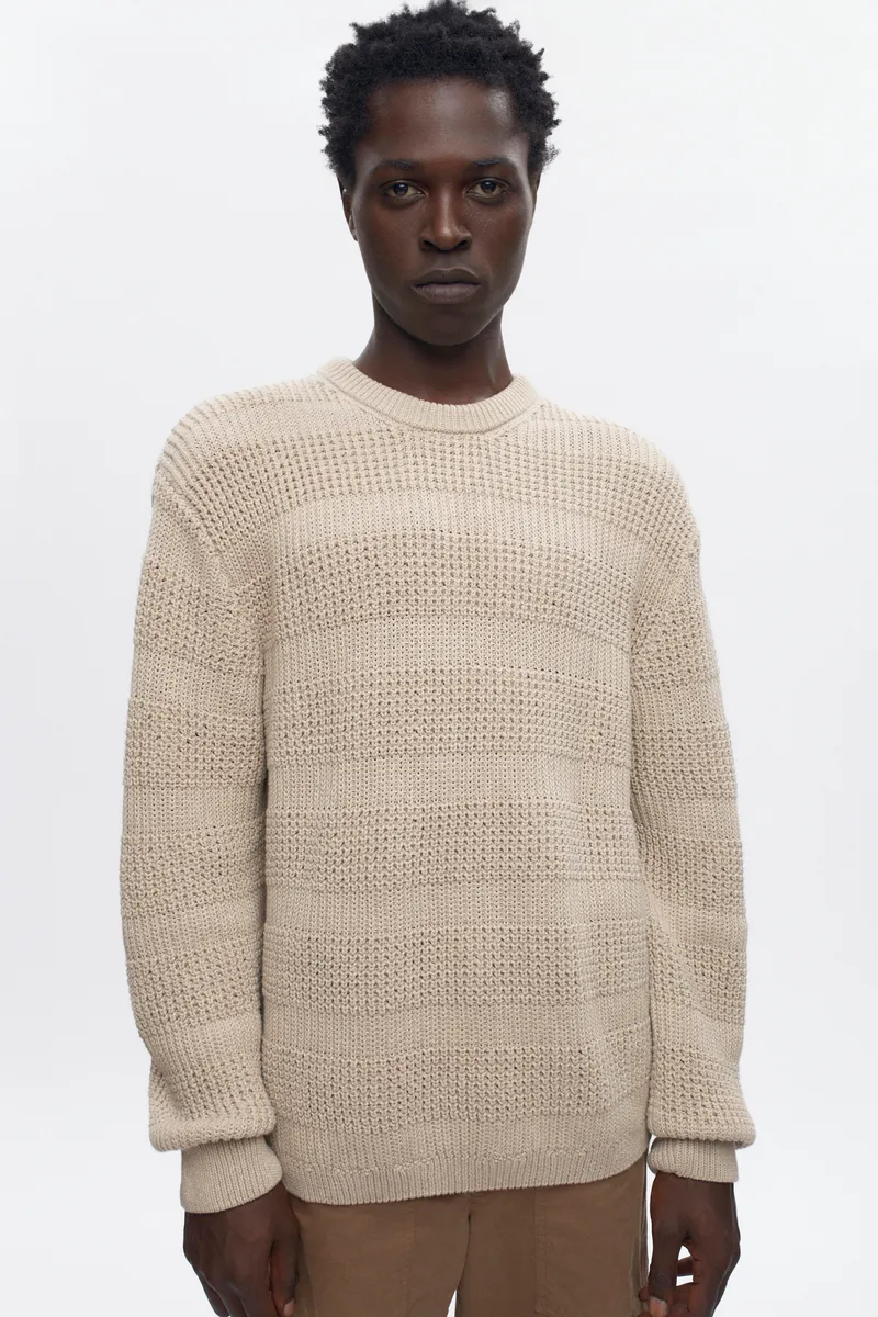 Men's Grid Stitch Crewneck Sweater in Oat Melange