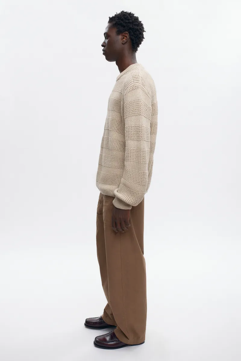 Men's Grid Stitch Crewneck Sweater in Oat Melange 5