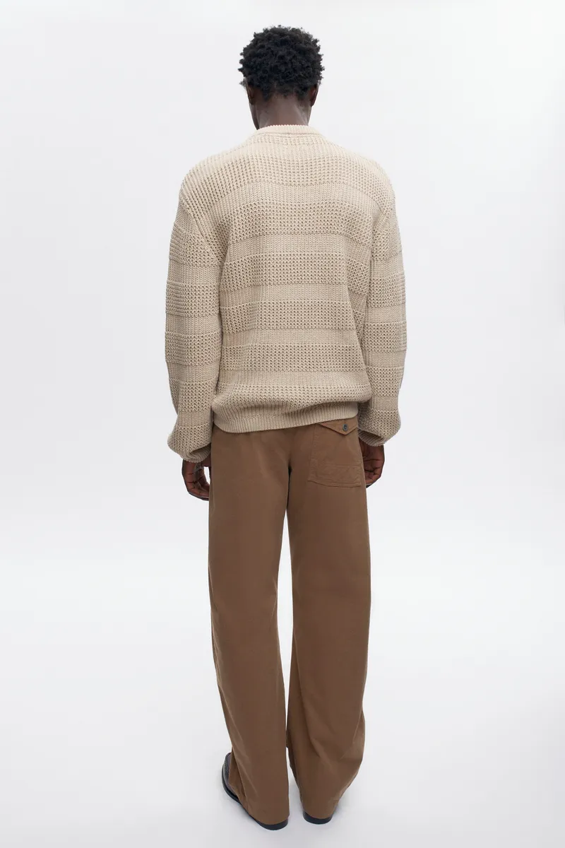 Men's Grid Stitch Crewneck Sweater in Oat Melange 6