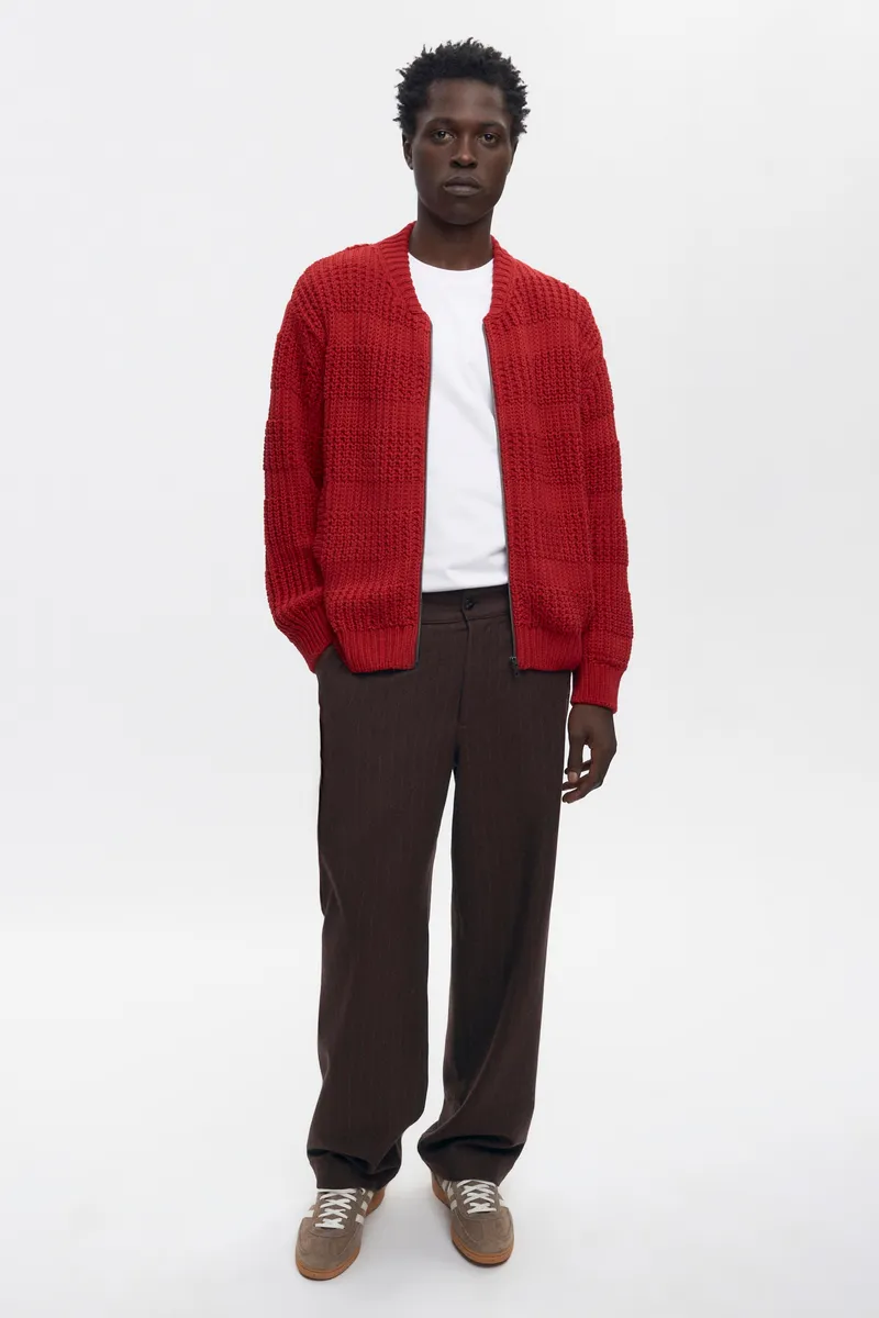 Men's Grid Stitch Zip Sweater in Sunstar Red 3