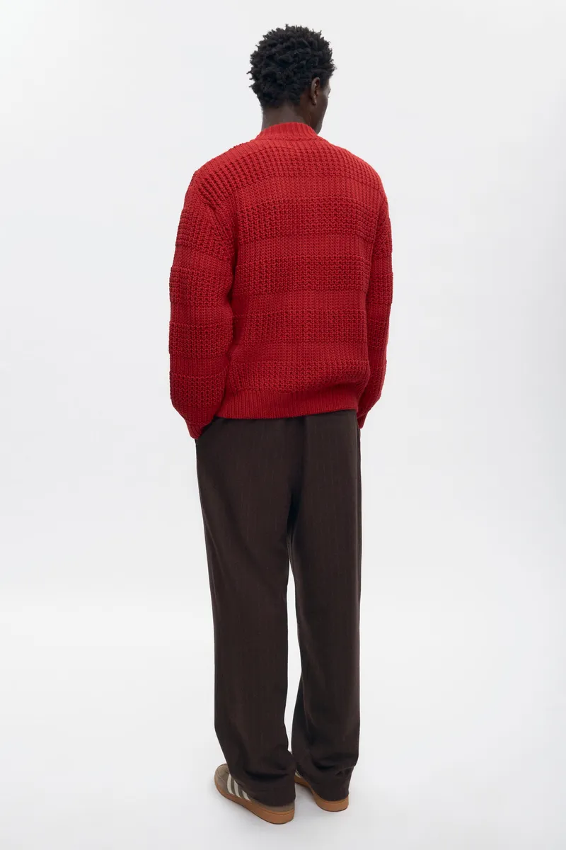 Men's Grid Stitch Zip Sweater in Sunstar Red 7