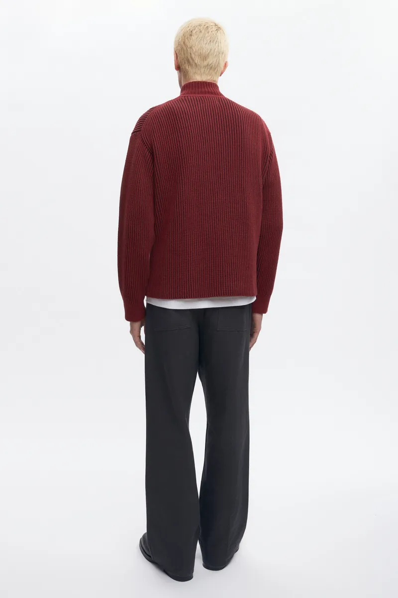 Men's Half Zip Rib Sweater in Coffee Bean/Burgundy 6