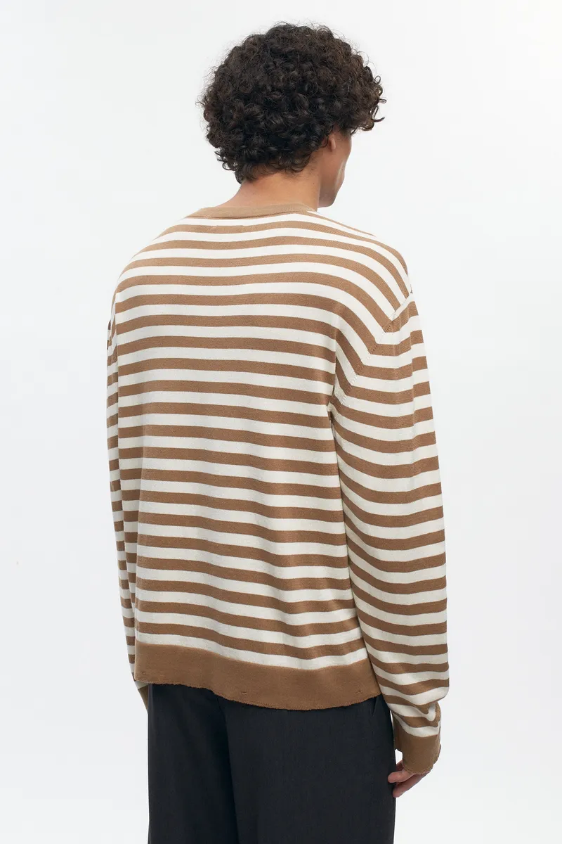 Men's Lightweight Crewneck Sweater in Otter/Marshmallow Stripe 5