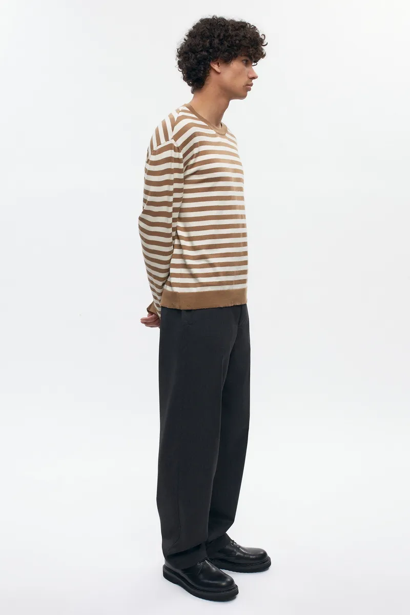 Men's Lightweight Crewneck Sweater in Otter/Marshmallow Stripe 6