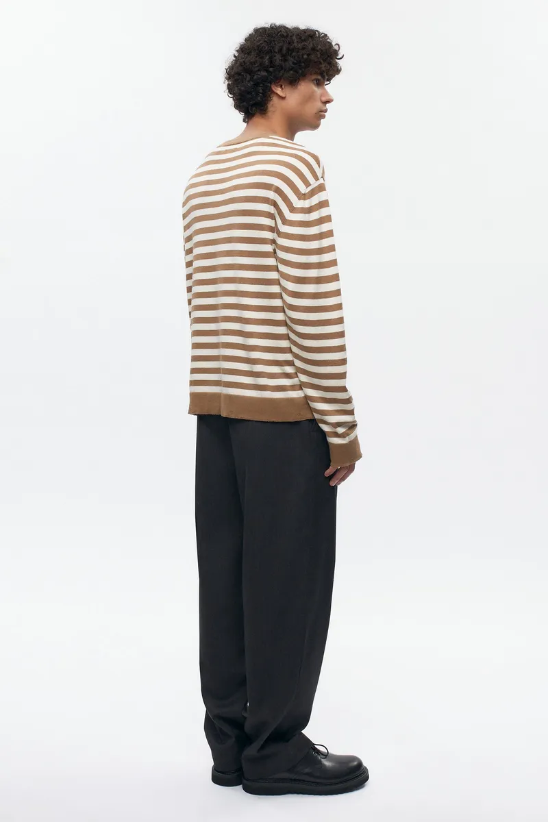 Men's Lightweight Crewneck Sweater in Otter/Marshmallow Stripe 7