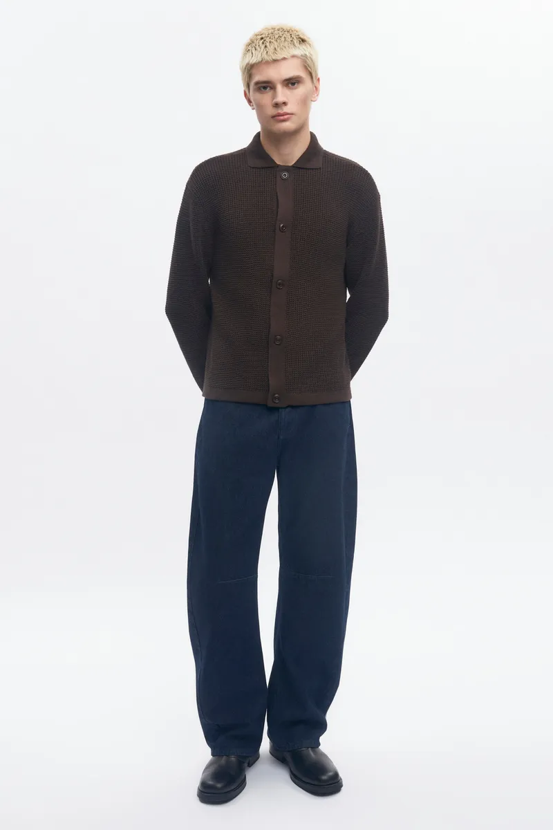 Men's Open Knit Shirt in Coffee Bean Melange 2