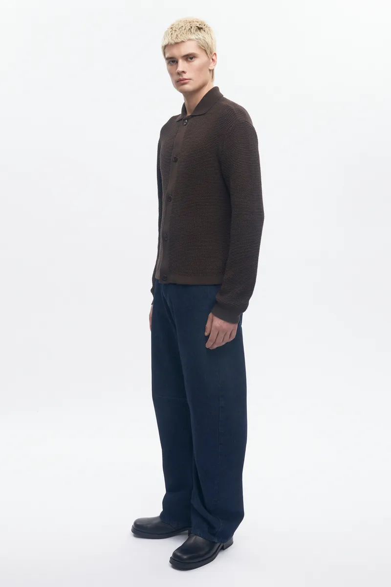 Men's Open Knit Shirt in Coffee Bean Melange 3