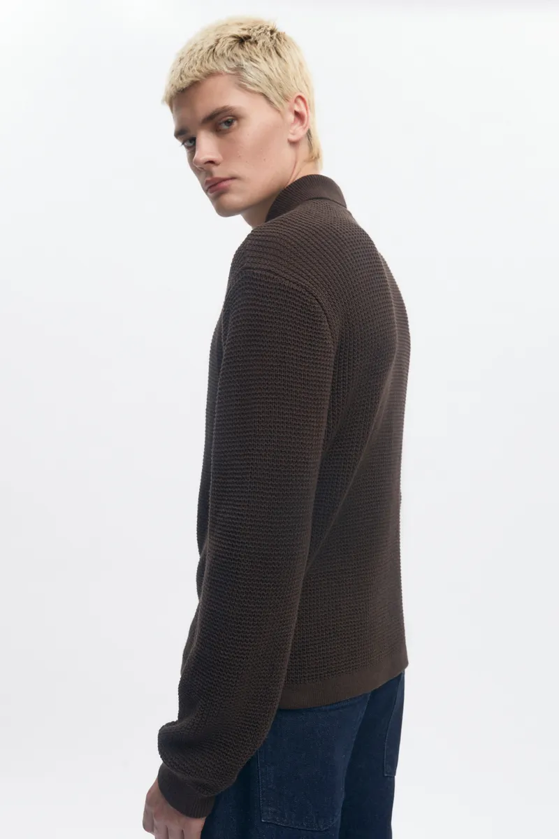 Men's Open Knit Shirt in Coffee Bean Melange 4