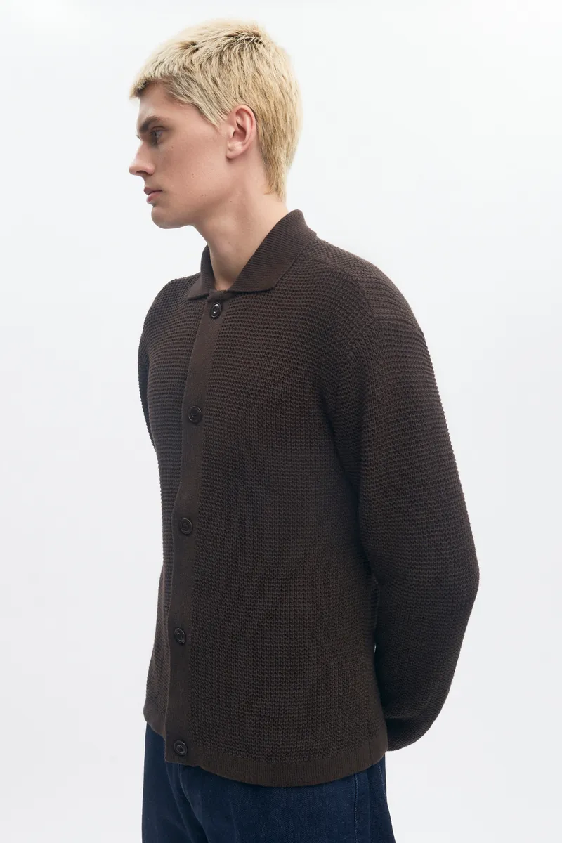 Men's Open Knit Shirt in Coffee Bean Melange 5