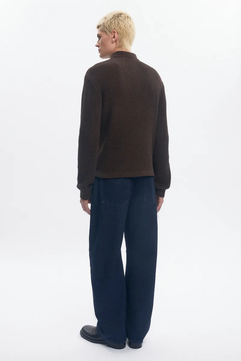 Men's Open Knit Shirt in Coffee Bean Melange 6