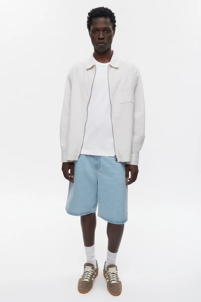 Men's Seersucker Full Zip Shirt in Fog/White 2