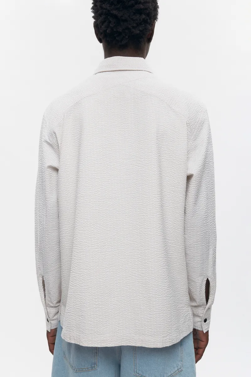 Men's Seersucker Full Zip Shirt in Fog/White 3