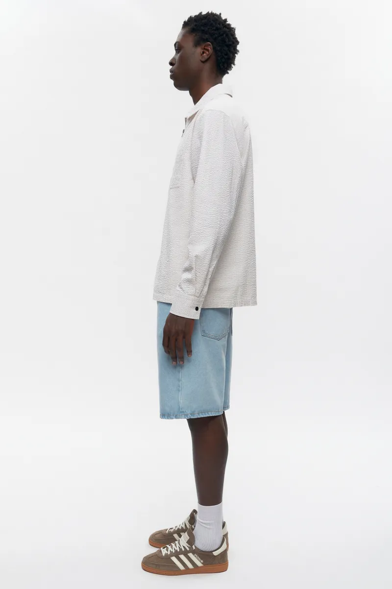 Men's Seersucker Full Zip Shirt in Fog/White 5