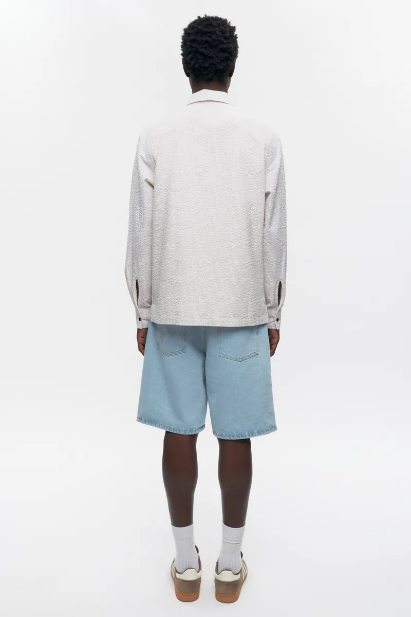Men's Seersucker Full Zip Shirt in Fog/White 6