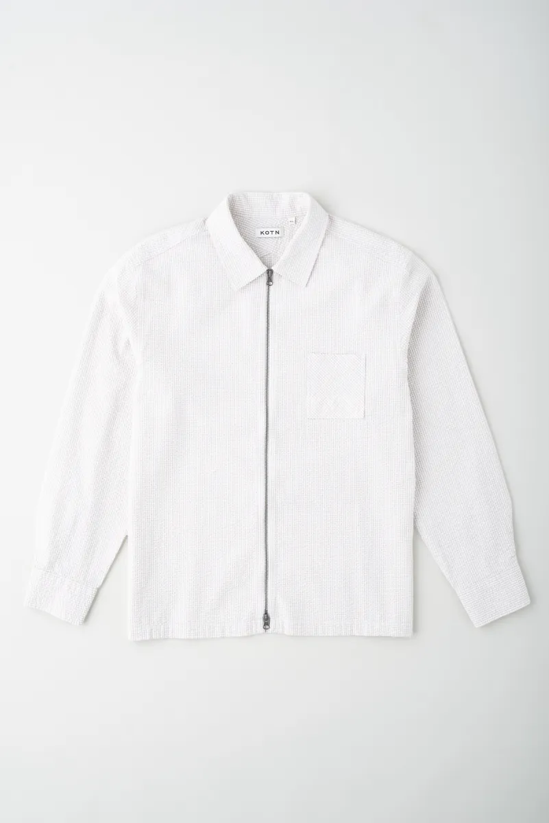 Men's Seersucker Full Zip Shirt in Fog/White 7