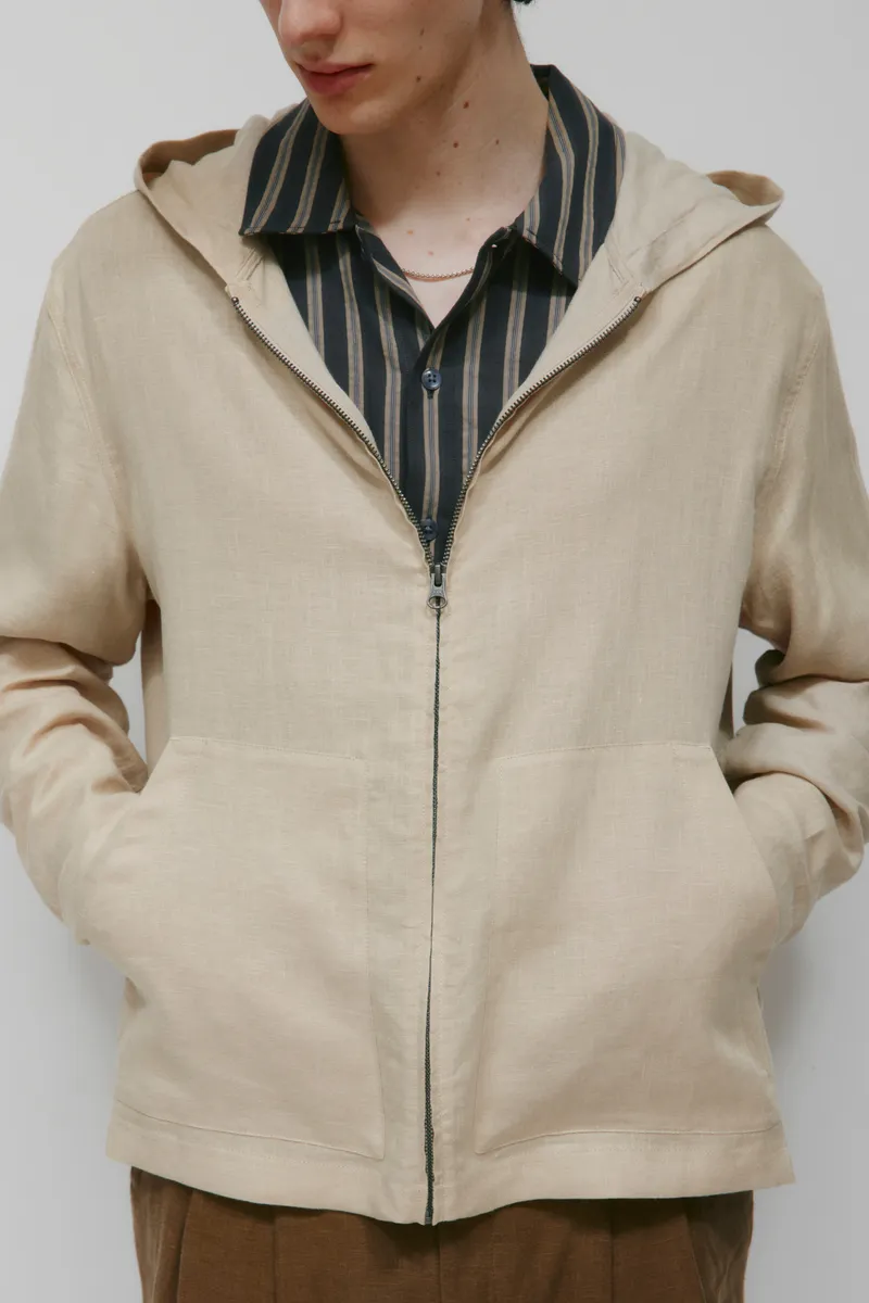 Men's Sila Linen Hoodie in Stone 2