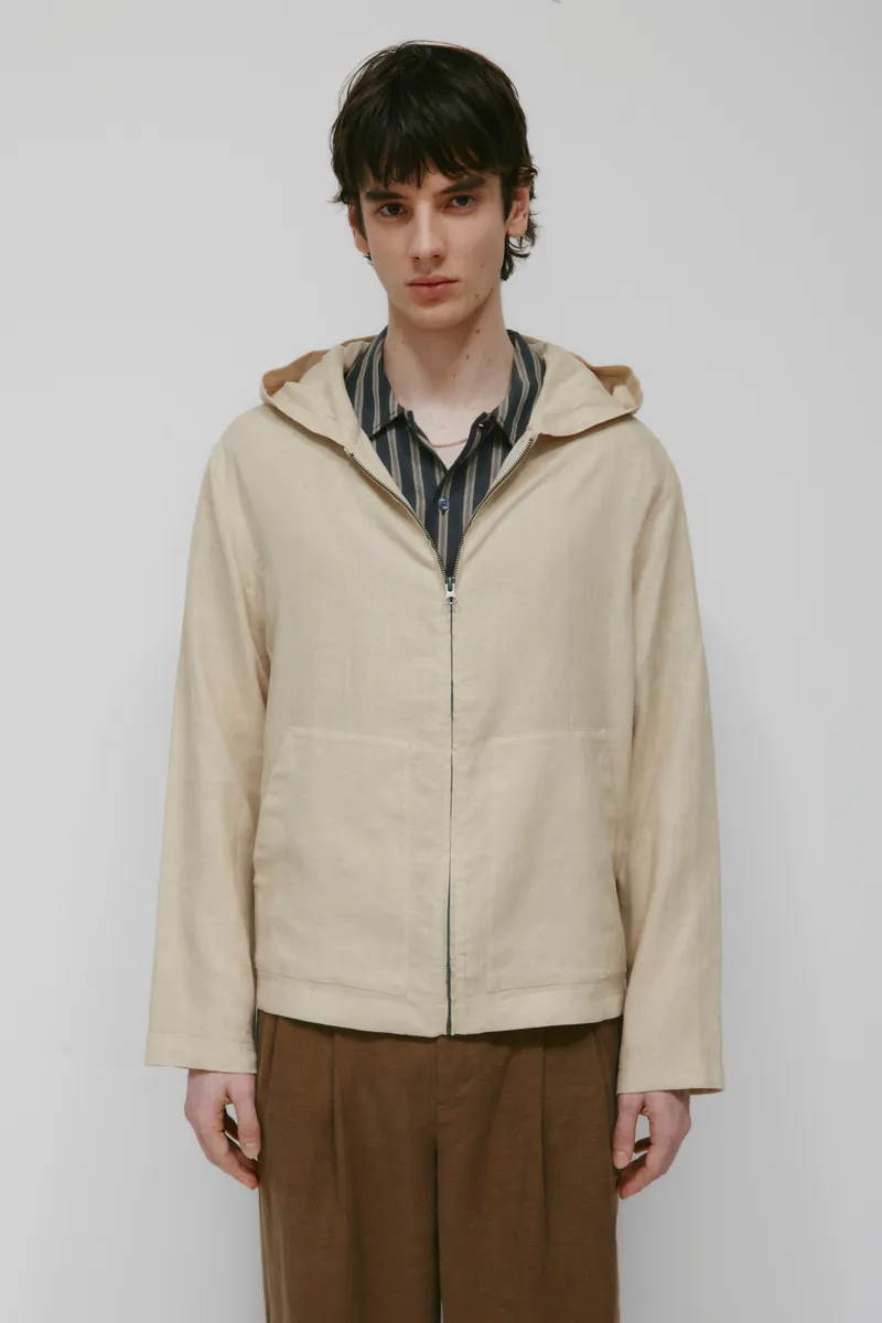 Men's Sila Linen Hoodie in Stone 3